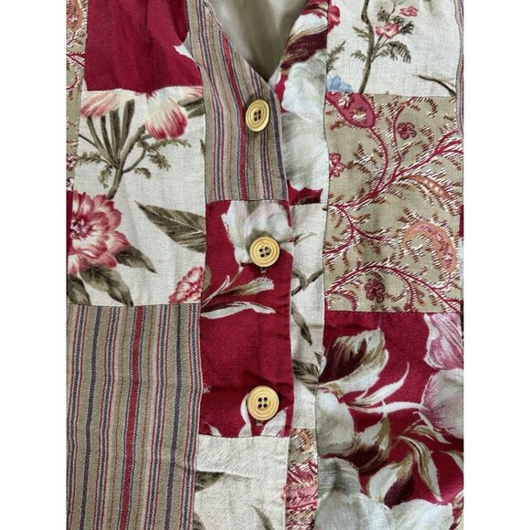 VINTAGE Womens Vest Patchwork Floral Striped Cottage Prairie Peasant Academia L - Picture 4 of 7